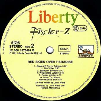 LP Fischer-Z: Red Skies Over Paradise 633125