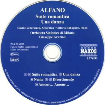 CD Franco Alfano: Suite Romantica • Una Danza • Divertimento 642750