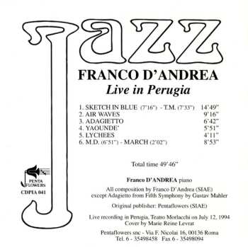 CD Franco D'Andrea: Live In Perugia 656183