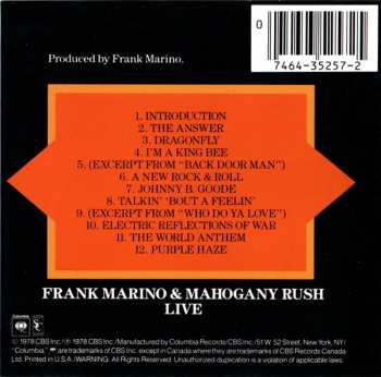 CD Frank Marino: Live 619265