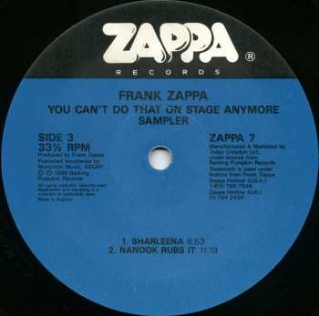 2LP Frank Zappa: You Can't Do That On Stage Anymore Sampler 669189