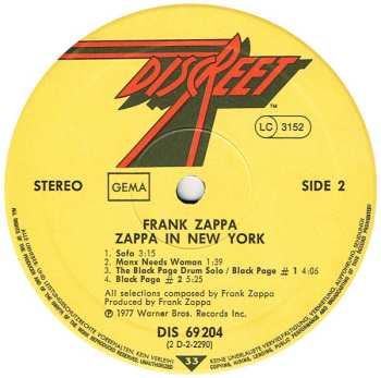 2LP Frank Zappa: Zappa In New York 654024