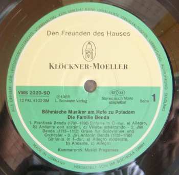 LP František Benda: Selten Gehört: Meisterwerke Der Musik - Böhmische Musiker Am Hofe Zu Potsdam (Die Familie Benda) 566797