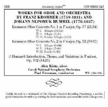 CD Johann Nepomuk Hummel: Oboe Concertos Of The Classical Era 187327