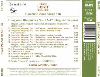 CD Franz Liszt: Hungarian Rhapsodies Nos. 12-17 (Original Versions) 290597