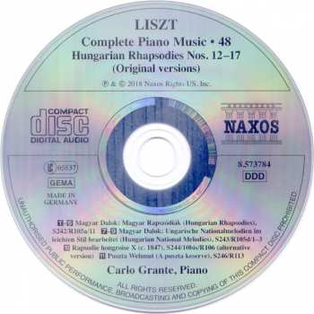 CD Franz Liszt: Hungarian Rhapsodies Nos. 12-17 (Original Versions) 290597