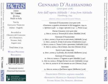 CD Gennaro D'Alessandro: Arie Dall'Opera Adelaide - Hamburg 1744 618860