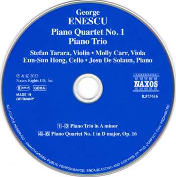 CD George Enescu: Piano Quartet No. 1 • Piano Trio 595278