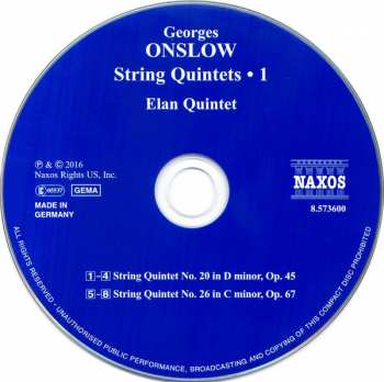 CD George Onslow: String Quintets • 1  Nos. 20 And 26 119235