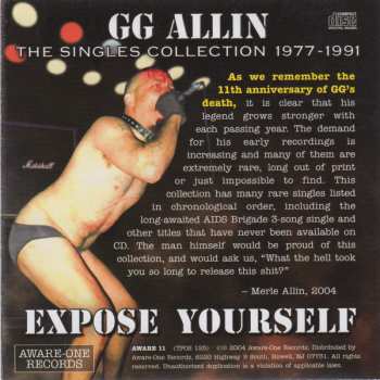 CD GG Allin: Expose Yourself - The Singles Collection 1977-1991 279453