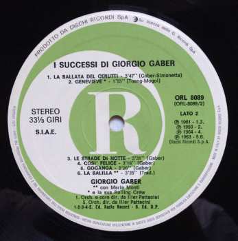 LP Giorgio Gaber: I Successi Di Giorgio Gaber 594773