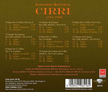 CD Giovanni Battista Cirri: Sonatas And Duos For Cello 579746