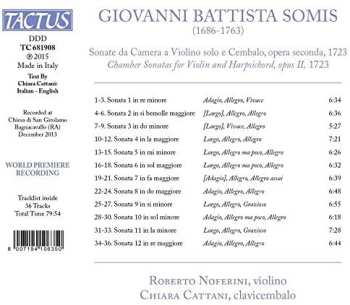 CD Giovanni Battista Somis: Sonate Da Camera Opus II Per Violino E Cembalo 548559