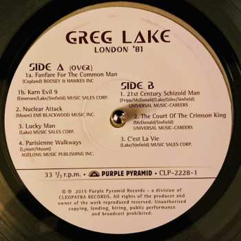 LP Greg Lake: London '81 CLR | LTD 593258