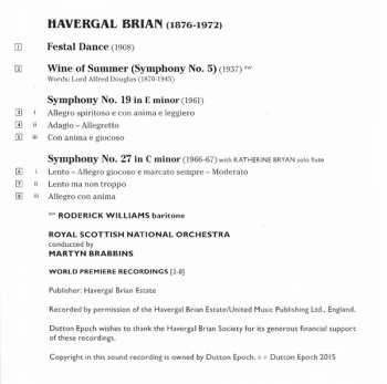 SACD Havergal Brian: Symphony No. 5 "Wine Of Summer" / Symphony No. 19 / Symphony No. 27 / Festival Dance 555065