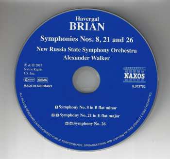 CD Havergal Brian: Symphonies Nos. 8, 21 And 26 191294