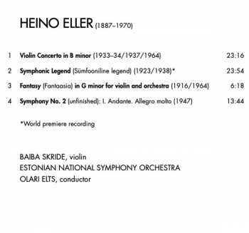 CD Heino Eller: Violin Concerto / Fantasy / Symphonic Legend / Symphony No. 2 148244