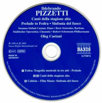 CD Ildebrando Pizzetti: Canti Della Stagione Alta 257374