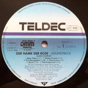 LP James Horner: Der Name Der Rose (Soundtrack) 645542