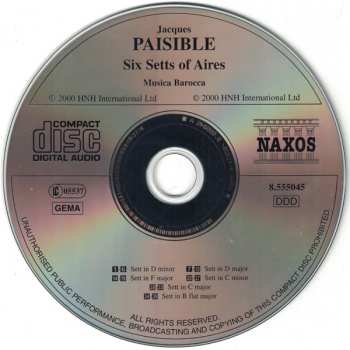 CD James Paisible: Six Setts Of Aries 656840