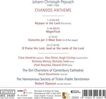 CD Johann Christoph Pepusch: Chandos Anthems 585052