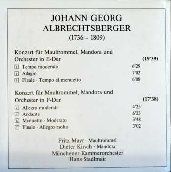 CD Johann Georg Albrechtsberger: Concertos For Jew's Harp, Mandora And Orchestra - Concertos Pour Guimbarde, Mandora Et Orchestre - Konzerte Für Maultrommel, Mandora Und Orchester  428179