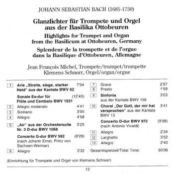 CD Johann Sebastian Bach: Glanzlichter Für Trompete Und Orgel Aus Der Basilika Ottobeuren 497655