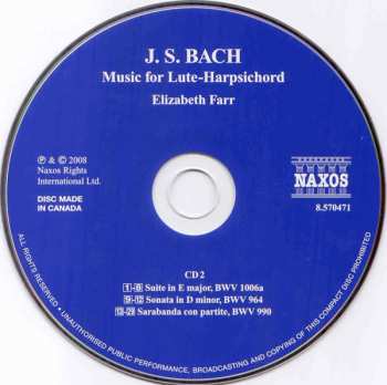 2CD Johann Sebastian Bach: Music For Lute-Harpsichord 301334