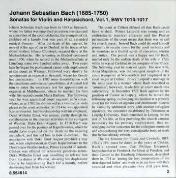 CD Johann Sebastian Bach: Sonatas For Violin And Harpsichord, Volume 1 230050