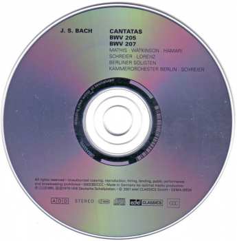 CD Johann Sebastian Bach: Secular Cantatas BWV 205 · BWV 207 250312