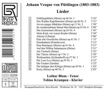 CD Johann Vesque von Püttlingen: Lieder 557204