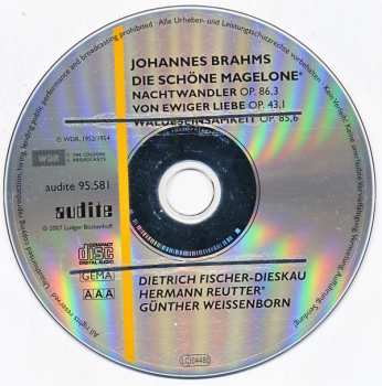 CD Johannes Brahms: Die Schöne Magelone - Nachtwandler Op. 86,3 - Von Ewiger Liebe Op. 43,1 - Waldeseinsamkeit Op. 85,6 (Cologne, 1952/1954) 180675