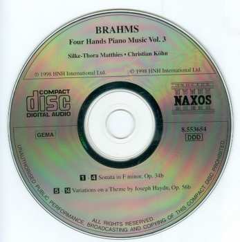 CD Johannes Brahms: Four Hand Piano Music Vol. 3 - Sonata in F minor, Variations on a Theme by Joseph Haydn 345547