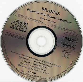 CD Johannes Brahms: Paganini Variations • Handel Variations 326639