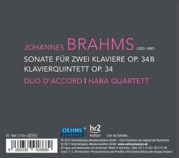 2CD Johannes Brahms: Sonate Für Zwei Klaviere Op. 34b / Klavierquintett Op. 34 153158