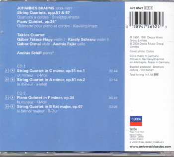 2CD Johannes Brahms: String Quartets, Op. 51 & 67 / Piano Quintet, Op. 34 315234