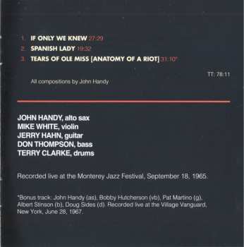 CD John Handy: Recorded Live At The Monterey Jazz Festival 574000