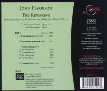 2CD John Harbison: The Rewaking, String Quartet No. 3, Fantasia On A Ground, Thanks Victor 661185