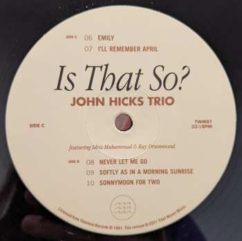 2LP John Hicks Trio: Is That So? LTD 180322