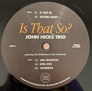 2LP John Hicks Trio: Is That So? LTD 180322