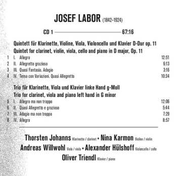 2CD Josef Labor: Quintet For Clarinet Op. 11 / Quintet In D / Clarinet Trios 586603