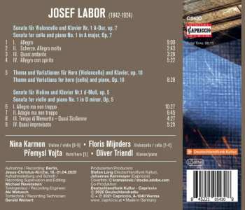 CD Josef Labor: Violin Sonata Op. 5; Cello Sonata Op. 7; Theme And Variations Op. 10 557162