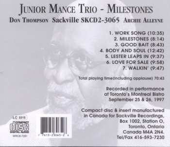 CD Junior Mance Trio: Milestones 606317