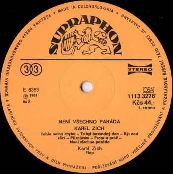 LP Karel Zich: Není Všechno Paráda 99075