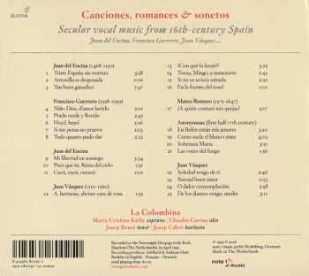 CD La Colombina: Canciones, Romances & Sonetos (Secular Vocal Music From 16th-Century Spain) 120800