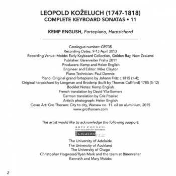 CD Leopold Koželuh: Complete Keyboard Sonatas • 11 325941