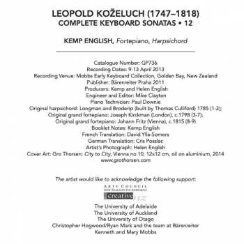 CD Leopold Koželuh: Complete Keyboard Sonatas • 12 304816