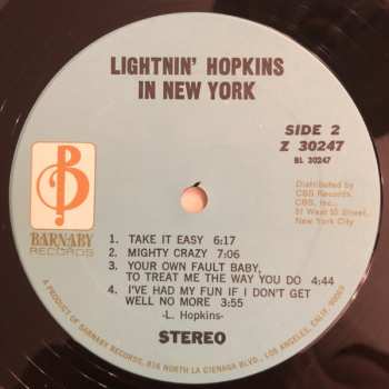 LP Lightnin' Hopkins: Lightnin Hopkins In New York 609050