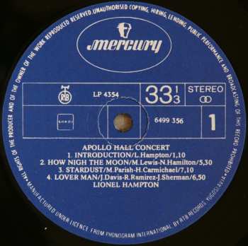 LP Lionel Hampton And His Orchestra: Flying Home - Apollo Hall Concert 616448