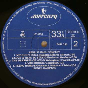 LP Lionel Hampton And His Orchestra: Flying Home - Apollo Hall Concert 616448